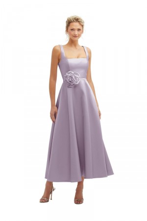 Dessy Collection 3142 Flora Square Neck Midi Bridesmaid Dress