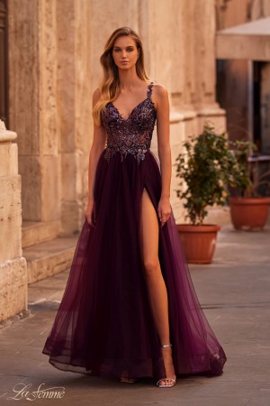 La Femme 31471 Sheer Beaded A-Line Prom Dress
