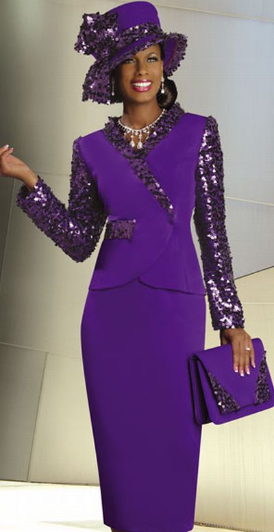 ... Rene by Donna Vinci Womens Purple Church Suit with Sequins 3159 image