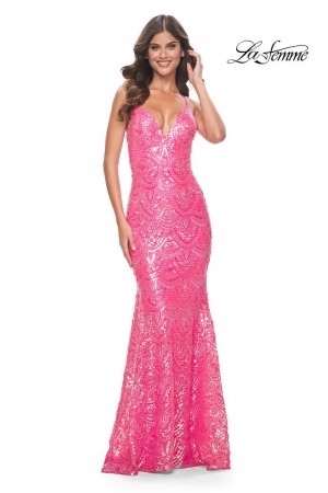 La Femme 31865 Print Sequin Prom Dress