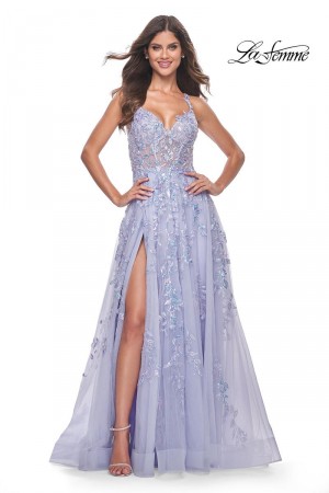 La Femme 32349 Shimmering Sequin Lace Prom Dress