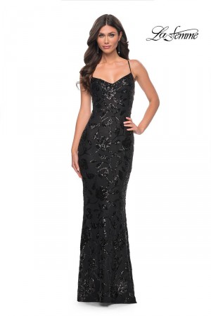 La Femme 32415 Slim Print Sequin Prom Dress
