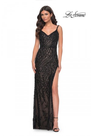 La Femme 32450 Stunning Black Beaded Gown