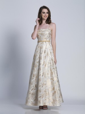 Size 2 Champagne Dave and Johnny 3372 Floral Design Prom Dress