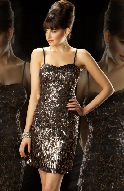 MacDuggal Evening Black and Copper Sequin Cocktail Dress 4712T ...