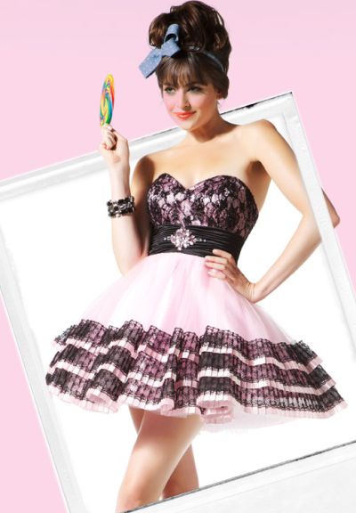 HOT PINK WAIST BAND BEADED BLACK PROM HOMECOMING DRESS