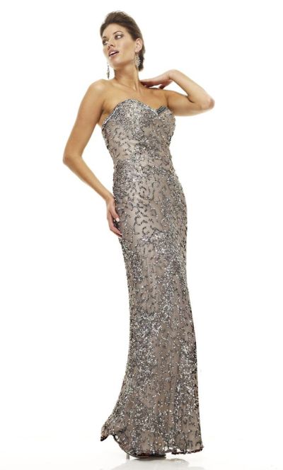 Scala 47538 Lead Strapless Long Sequin Gown: French Novelty