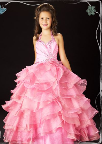 Sugar by MacDuggal Girls Glitter Pink Sequin Pageant Dress