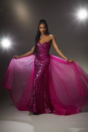 Size 4 Fuchsia Morilee 48011 Sequin Prom Gown with Removable Overskirt