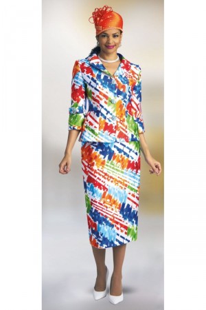 Lily and Taylor 4828 Womens Colorful Print Church Suit