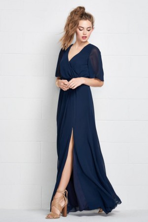 Size 10 Navy Blue Wtoo 508 Elbow Sleeve Chiffon Bridesmaid Dress