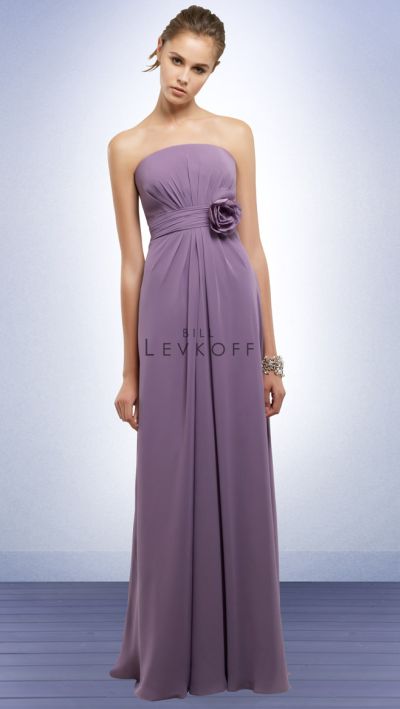 Bill Levkoff Long Chiffon Bridesmaid Dress with Flower 577: French Novelty