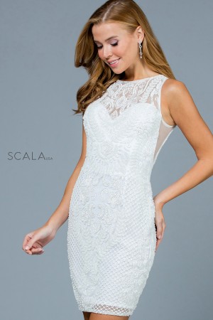 Scala 60133 Beaded Illusion Short Prom Dress