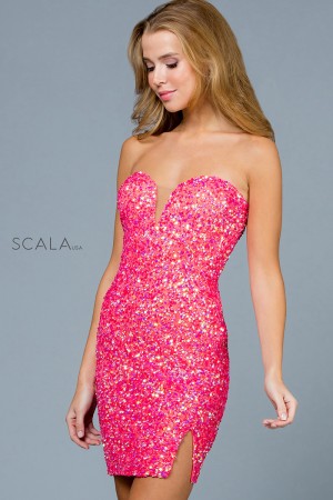 Scala 60195 Strapless Beaded Short Prom Dress
