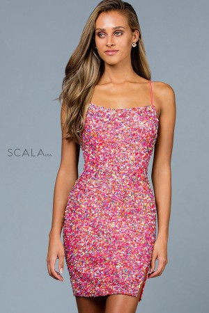 Scala 60201 Tie Back Beaded Short Dress