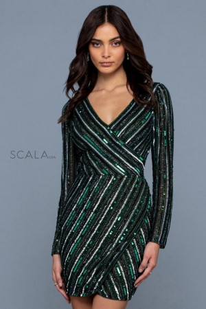 Scala 60235 Long Sleeve Sequin Cocktail Dress