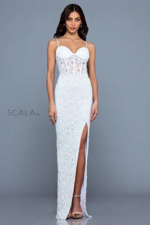 Scala 60256 Sheer Corset Beaded Gown