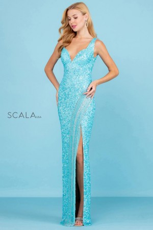 Scala 60259 Beaded Gown with Fringe Slit
