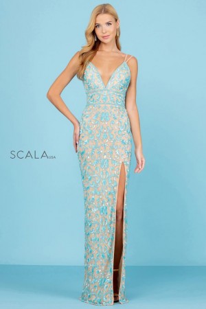 Scala 60261 Beaded High Slit Gown