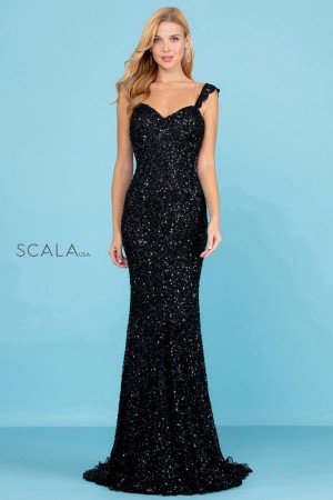 Scala 60267 Scallop Beaded Cap Sleeve Gown