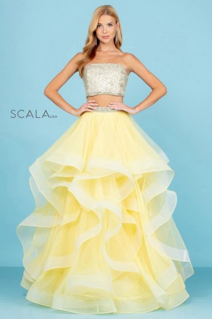 Scala 60268 Beaded 2 Piece Ruffle Gown