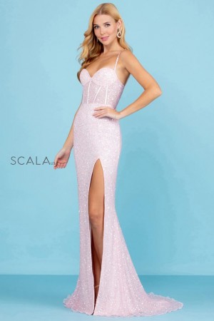 Scala 60284 Beaded Sheer Corset Gown