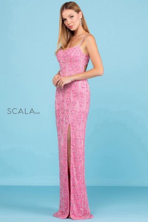 Scala 60286 Beaded High Slit Gown