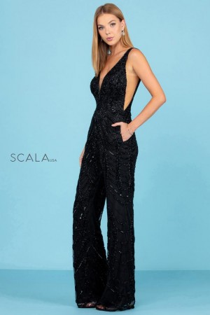 Scala 60295 Beaded Jumpsuit with Side Cutouts