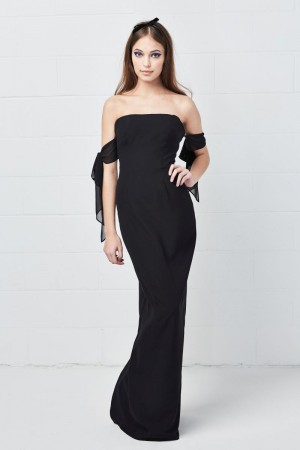 Size 10 Black Wtoo 603 Feminine Draped Sleeve Bridesmaid Dress