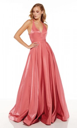 Size 0 Demure Alyce Paris 60623 Shimmering V Neck Prom Dress
