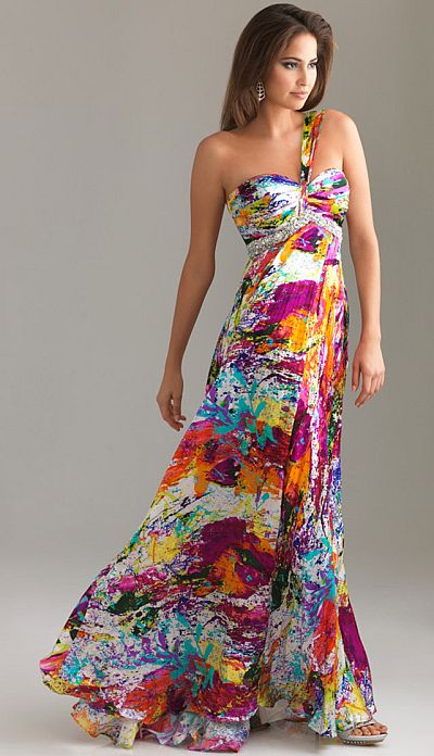 Night Moves Fun Bright Print Prom Dress with Accordion Skirt 6444 ...