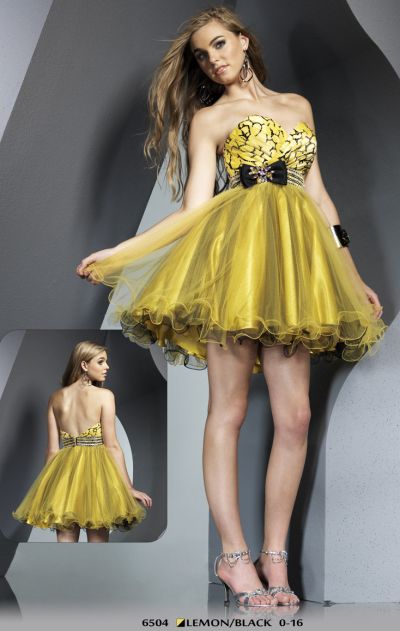 Yellow Prom Dresses 2011 on Riva Designs Yellow And Black Tulle Short Prom Party Dress 6504 Image