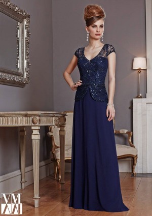 VM Collection 71011 V Neck Formal Dress with Stole