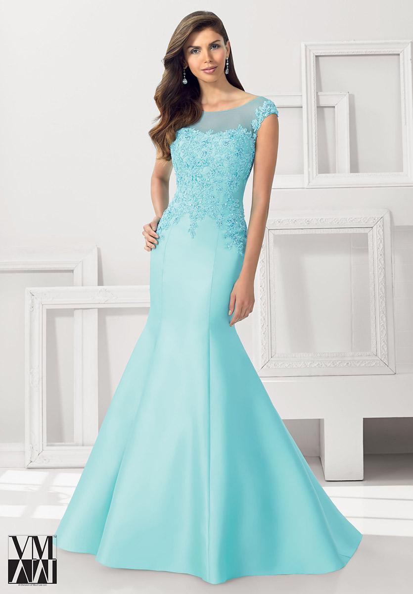 VM Collection 71102 Cap Sleeve Formal Dress with Stole French Novelty