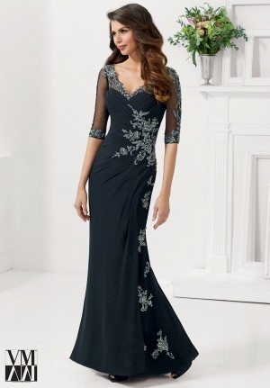 VM Collection 71106 Sheer Sleeve Formal Dress