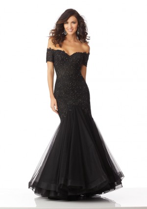 Size 14 Black MGNY by Morilee 71825 Off Shoulder Mermaid Gown