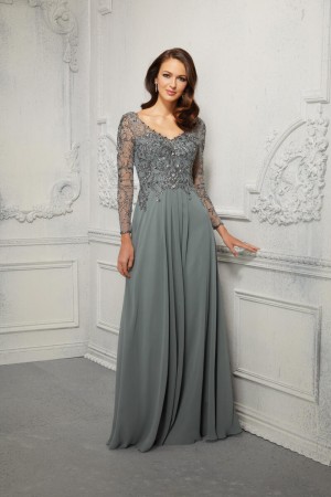 Size 2 Silver Sage MGNY by Morilee 72403 Dazzling Mothers Evening Gown