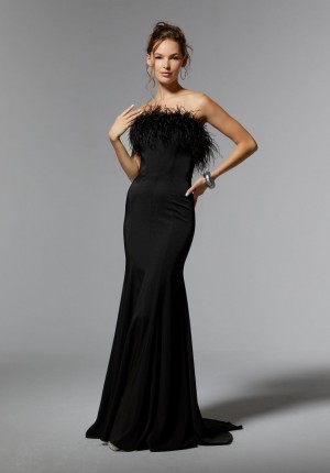 MGNY by Morilee 72923 Chic Gown with Feather Neckline