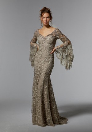 MGNY by Morilee 72930 Sheer Lace Bell Sleeve Gown