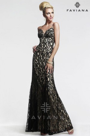 Faviana 7439 Lace Illusion Evening Dress