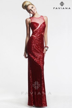 Faviana 7451 Sequin Evening Dress with Illusion