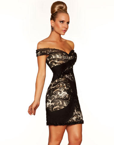 Black Cocktail Dress on Mac Duggal Black White Off The Shoulder Cocktail Dress 78583r Image