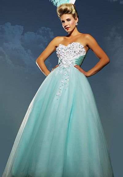 Ballgowns by MacDuggal Tulle Prom Dress with Flowers 80128H: French Novelty