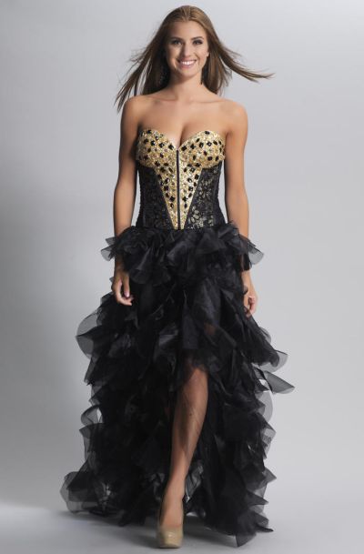 Dave and Johnny 9006 High Low Beaded Corset Dress: French Novelty