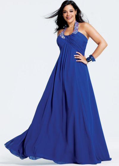 Clothing Sizes on Faviana Plus Size Royal Blue Halter Prom Dress 9267 Image