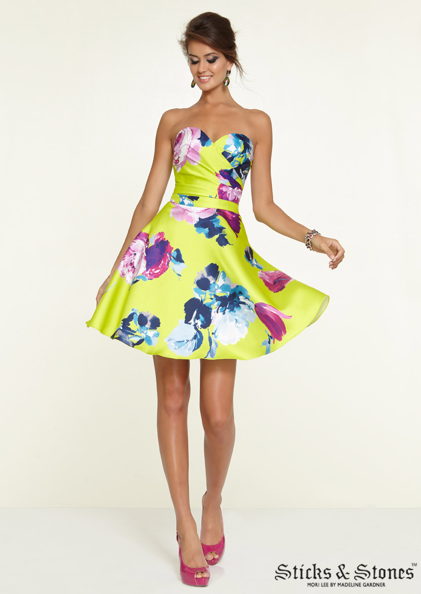 Sticks and Stones 9303 Floral Print Satin Short Prom Dress French Novelty