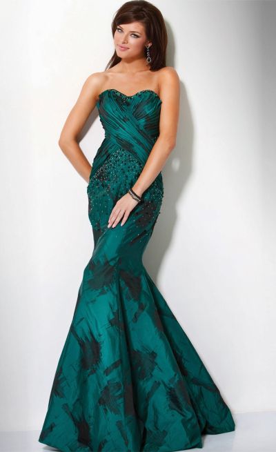 Jovani peacock print prom dress