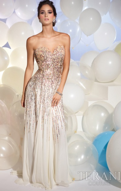 Terani Ivory Prom Dress with Sequins 95007P image Terani Ivory Prom Dress with Sequins 95007P image