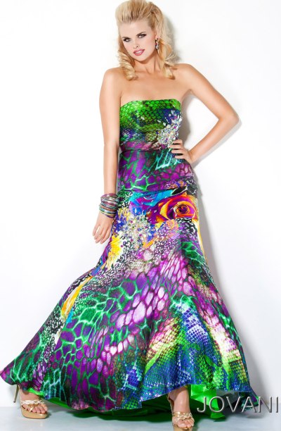 Jovani peacock print prom dress