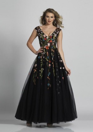 Size 2 Black Dave and Johnny A5703 Evening Dress with Flowers
